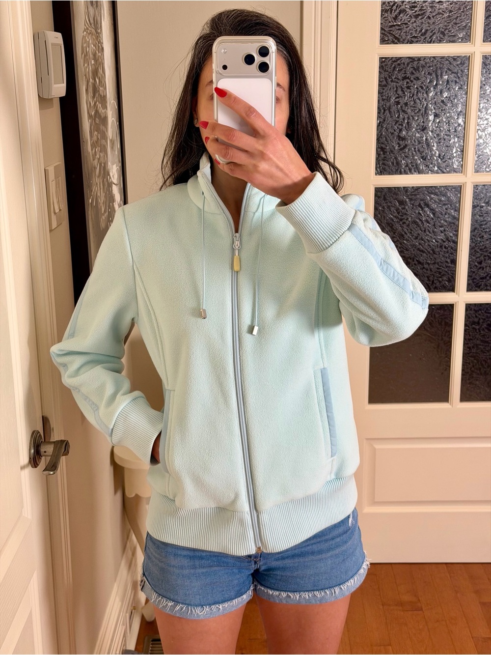 BMW Pale Blue Fleece Bomber Jacket - Size M